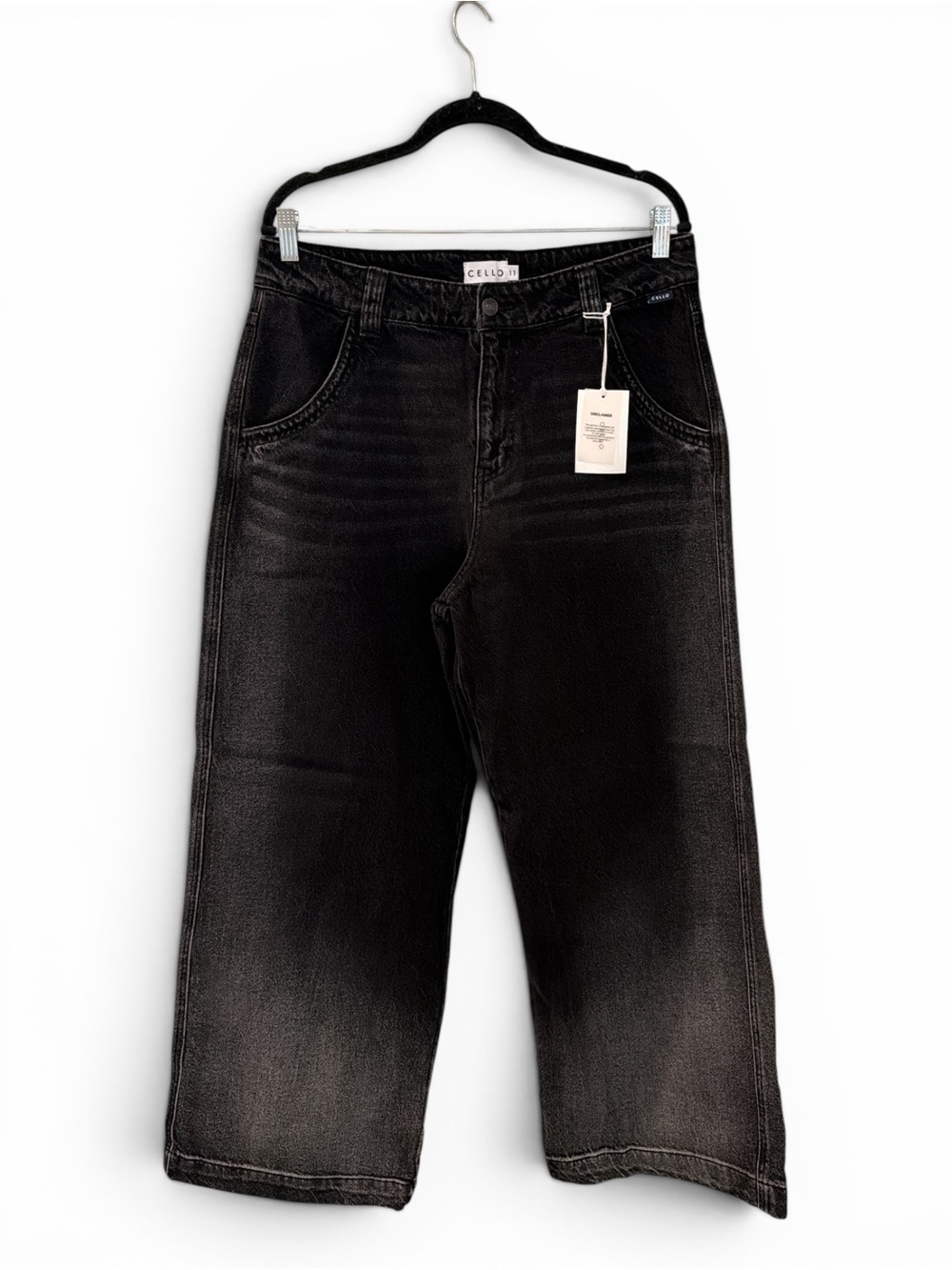 Cello Wide Leg Skater Jeans Women’s Size 11 Black Ombre Wide Belt Loops New - Picture 4 of 16